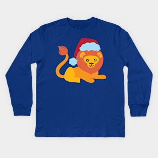 Lion with santa hat 02 Kids Long Sleeve T-Shirt
